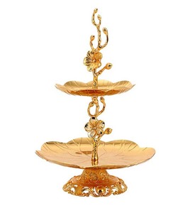 Soporte de postre Floral dorado de <span class=keywords><strong>dos</strong></span> niveles para magdalenas, soporte de Metal para servir pasteles, decoración del hogar para fiesta de boda - Product Image 6