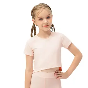 2023 कस्टम बच्चों के लिए गुलाबी खेल ब्रा फिटनेस योग पहनने बच्चों को टी शर्ट लड़कियों सक्रिय पहनने Stretchy योग फसल शीर्ष