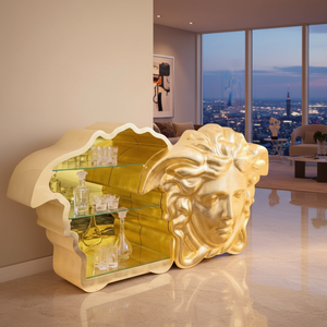 איטלקי אור יוקרה סִגְנוֹן מדוזה ארון יין דלת הזזה 3 מדפים עץ מלא זכוכית מחוסמת אחסון מלון להתאמה אישית - Product Image 5