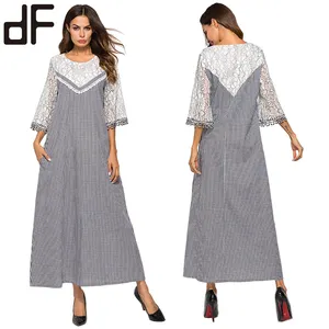 wholesale muslim middle east region casual maxi dress long dresses three quarters sleeve women lady elegant lace dress