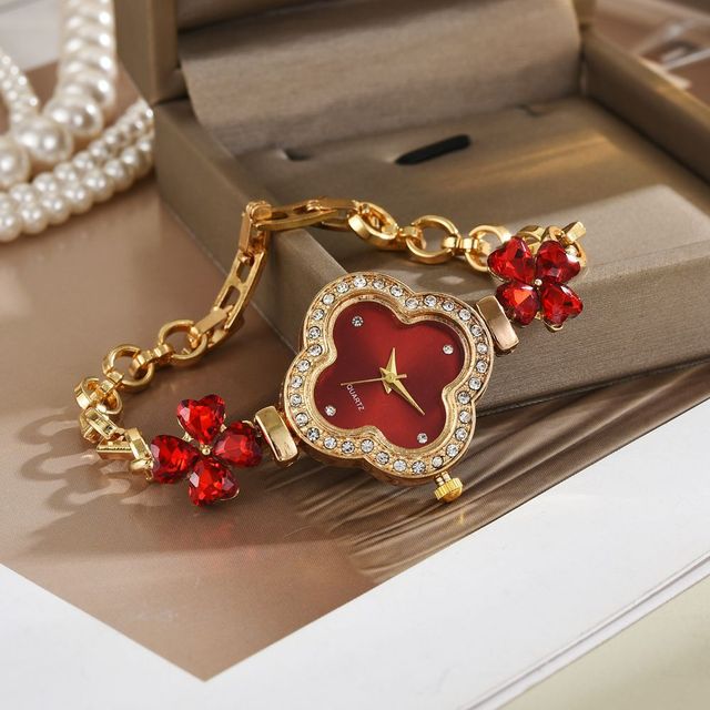 Luxury Women Clover Dial Hollow Strap Fashion Gold Bracelet Quartz Wristwatch Student Ladies Watches Reloj Mujer