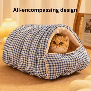Nid pour chat en peluche, tunnel chaud d'hiver, forme fermée, <span class=keywords><strong>lit</strong></span> pour chat sécurisé, en polaire épaisse, amovible <span class=keywords><strong>et</strong></span> lavable, nid pour animaux <span class=keywords><strong>de</strong></span> compagnie en gros - Product Image 3