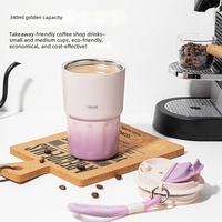 Tasse de bureau en acier inoxydable 350 ml, dégradé rose et blanc, avec cordon, anti-fuite, couvercle à clapet, sans BPA, isolation thermique 6-12 heures