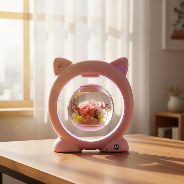 CJH Magnetic Levitation Bluetooth Speaker Automatic Rotation Eternal Flower Rose Valentine's Day Gift Girlfriend's Creative