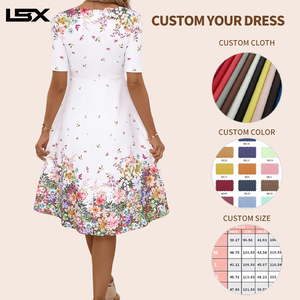 Vestido Casual Midi Personalizado para Mujer, <span class=keywords><strong>de</strong></span> Algodón Elástico, Cuello en V, Bordado Floral, Corte en A, con Tirantes y Ribete - Product Image 2