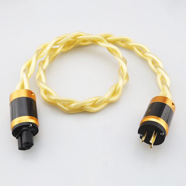 Golden OCC Silver-Plated Audiophile Power Cable for HiFi Amplifiers & Speakers, US Standard