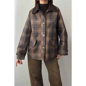 Chaqueta de Cuero Sintético a Cuadros Marrón al por Mayor para Damas y Niñas, Otoño Primavera, Talla 3XL, Corta, Relleno de Poliéster, Ribete en el Cuello, Blazer Teñido - Product Image 2