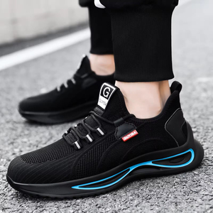 Zapatillas de deporte de malla negra para hombre, transpirables, informales, ligeras, con cordones, para correr - Product Image 5