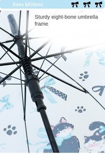 <span class=keywords><strong>Parapluie</strong></span> transparent à motif de chat de dessin animé, ouverture automatique, imperméable, coupe-vent, design élégant avec nœud papillon - Product Image 5