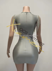 ชุดเดรสปาร์ตี้ผู้หญิงทรงเข้ารูปสั้นเซ็กซี่ ผ้าตาข่ายโปร่งแสง แต่งคริสตัล ระบายอากาศดี ดีไซน์เว้าช่วงตัว แบรนด์ MF Trending Club - Product Image 4