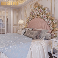 Romantisches französisches Villenhaus Prinzessinnen-Kinderzimmer Rosa Bettset Holzgeschnitzte Schmetterlinge Blumen Doppelbett