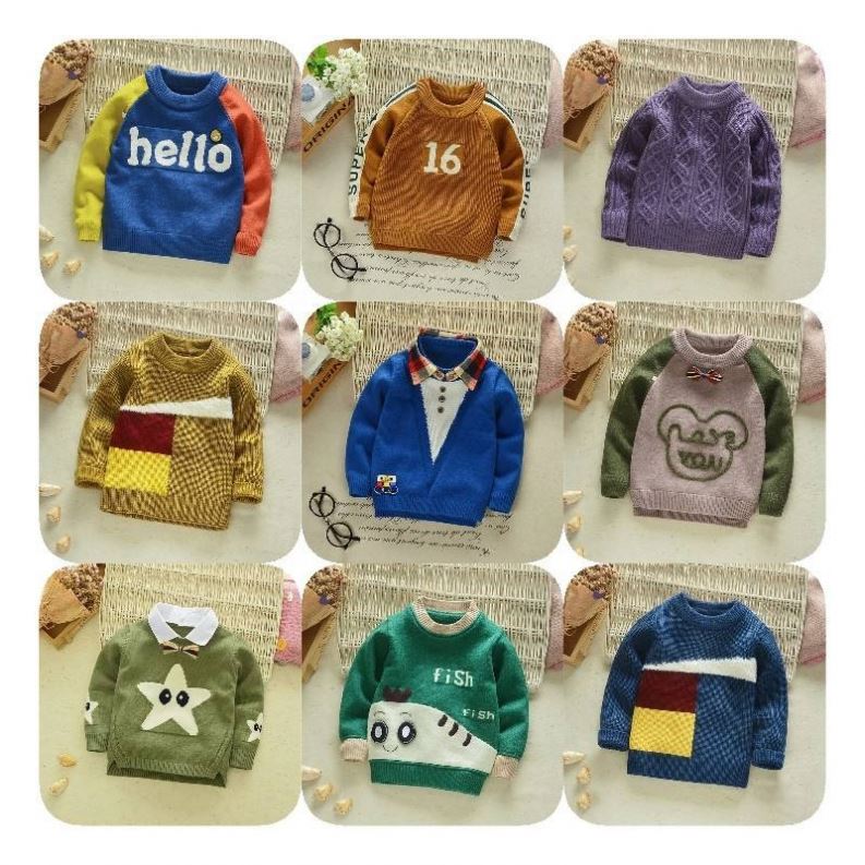 Autumn and Winter Children's Knitting Vintage Pullover Girls Boys' Long Sleeve Loose Top Baby Sweater
