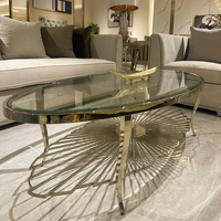 Table basse ovale en acier inoxydable doré pour salon, table d'appoint contemporaine de luxe en une seule pièce