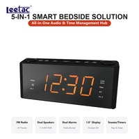 Radio Jam Alarm Ganda dengan Layar LED Oranye 1,8 Inci, Radio Digital FM PLL dengan Speaker Stereo Terintegrasi, Fitur Snooze dan Pengatur Waktu Tidur