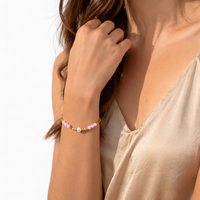 Bracelet en acier inoxydable plaqué or 18 carats PVD avec chaîne trombone perlée de pierres naturelles multicolores et perles, mignon et ludique, pour femmes et jeunes filles