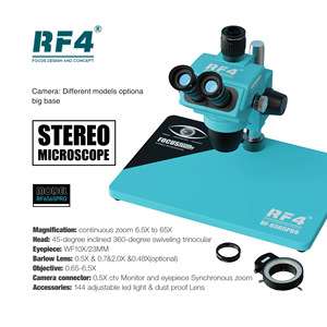 RF4 RF-6565PRO HD Trinocular Estéreo 50x con Ocular de Bloqueo de 9 Velocidades Ajustable e Iluminación LED 4K para Herramientas de Reparación de Teléfonos 0.5X - Product Image 3