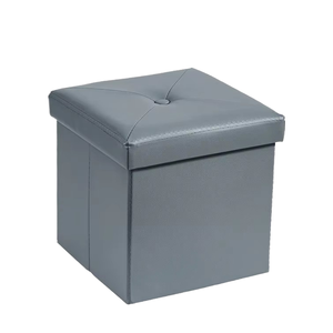 Modern Classic Dark Square Folding <b>Stool</b> and Pouf Ottoman Genuine Leather Farmhouse <b>Storage</b> Application - Product Image 4