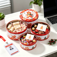 Lot de 3 boîtes rondes en métal de Noël, qualité alimentaire, pour biscuits, bonbons et emballages cadeaux de fêtes