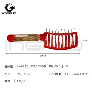 Peluquería Peinado Cepillos para el cabello Rizado Húmedo Seco Cerdas de jabalí Cabello Desenredante Masaje Cepillo de ventilación Curvo