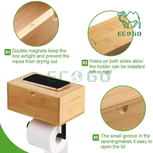 Bamboo <b>Toilet</b> <b>Wall</b> <b>Mounted</b> Paper Storage Rack Large Capacity <b>Toilet</b> Paper <b>Holder</b> With Shelf for Bathroom - Product Image 2
