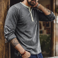Herenshirt Henry T-shirt Maden Langarm T-shirt Gewassen Grijs Top Preppy Stijl Werkkleding Basislaag Minimalistisch Herfst Trend 2026