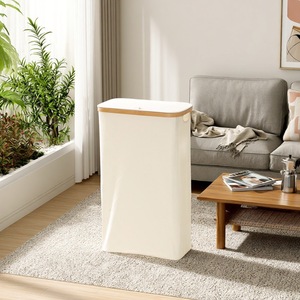 Organisateur de vêtements, panier à linge pliable, panier de rangement rectangulaire en toile, type autoportant, blanc, noir, gris foncé - Product Image 1