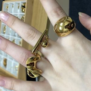 PVD Gold Plated Stainless Steel Open Adjustable Hollow <b>Statement</b> <b>Ring</b> Trendy Geometric Style with Zircon Stone Jewelry <b>for</b> <b>Women</b> - Product Image 3