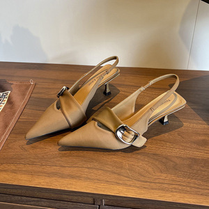 Zapatos de Mujer 6098-7, Tacones Bajos con Punta en Pico, Diseño Slingback, Color Sólido, Hebilla, Tendencia de Moda - Product Image 1