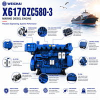 Mesin Diesel Laut Berpendingin Air SCDC WEICHAI Seri 6170 X6170ZC580-3 6 Silinder Turbocharged untuk Kapal Penumpang