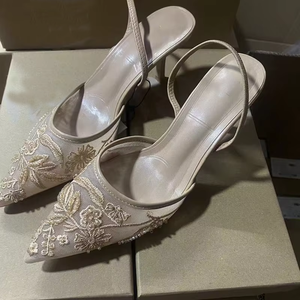 Za 2026 New Temperament Stiletto Heels Pointy Toe <strong>Slipper</strong> Embroidered <strong>Beaded</strong> Lace <strong>Mesh</strong> Sandals Designer Shoes Woman - Product Image 3