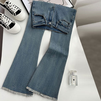 2025 nouvelles femmes taille haute lavé évasé jean Denim à volants ourlet ample jean
