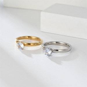 4mm 18k oro placcato argento fidanzamento fede nuziale anelli in acciaio inox grande zircone PVD anello per gli uomini e le donne - Product Image 5