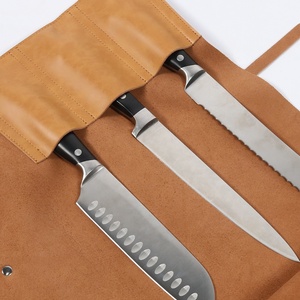 CHANGRONG Custom 3-Knife Slots Brown Leather Chef Knife <strong>Roll</strong> <strong>Bag</strong> Portable and Durable for <strong>Tool</strong> Storage OEM and ODM Supported - Product Image 3