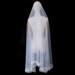 Women <strong>Blush</strong> Lace Edge Wedding <strong>Veils</strong> One Layer Soft Tulle Bridal <strong>Veil</strong> - Product Image 5