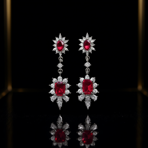 Pendientes de lujo con rubíes, diseño de flor en plata 925, joyería de boda, pendientes de cristal fino para mujer - Product Image 2