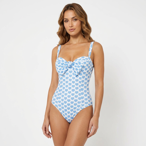 Traje de baño de una pieza con tirantes finos para mujer, estampado de corazones, lazo frontal, escote corazón, corte ajustado, Monokini, traje de baño para vacaciones en la playa - Product Image 2