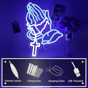 Letreros de Manos en Oración, Luces LED de Neón Atenuables, Alimentadas por USB, Luz Ambiental, Decoración para Escaparates, Luz Indicadora de Calle, Personalizables - Product Image 1