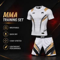 Ensemble de shorts de boxe MMA pour hommes adultes, blanc avec panneaux dorés, rashguard à séchage rapide, compression, sublimation, 100% polyester