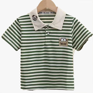 Camiseta Polo de Manga Corta para Niños, Verano, Linda Camiseta con Cuello, Informal, Tejida, con Rayas Bordadas - Product Image 6