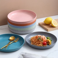 Assiette Repas en Fibre de Paille de Blé Écologique Biodégradable, Lot de 6 Pièces, Ronde Multicolore, Légère en PP, Style Moderne