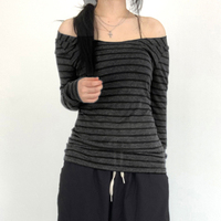 T-shirt en tricot rayé à manches longues Y2K pour femme, coupe ajustée, col rond, streetwear décontracté, haut tendance automne