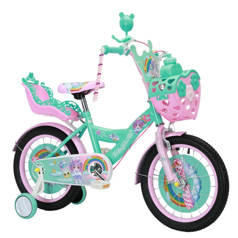 Vendita calda a buon mercato Baby Pink 12 "14 16 18 pollici 4 ruote per bambini ciclo belle ragazze sella per bambini 6 anni bicicletta