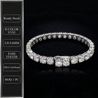 En stock Chaîne tennis style hip-hop en argent S925 avec moissanite couleur D VVS1 2-5mm, chaîne effet glace, fermoir invisible, bijoux de mode, cadeau