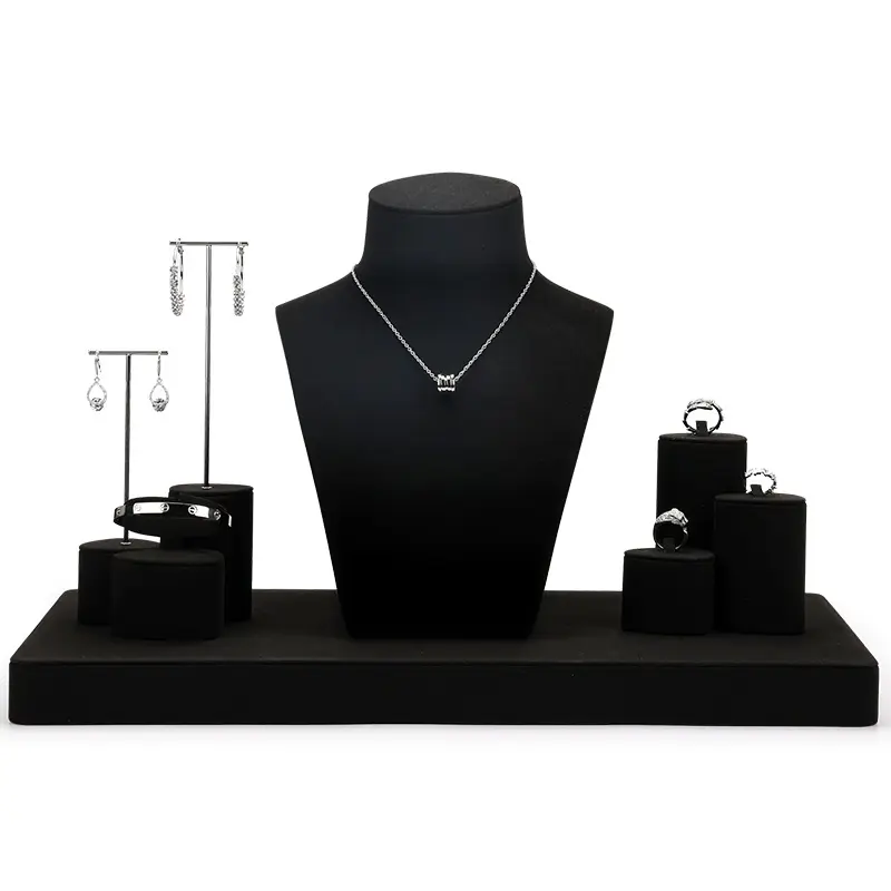 Présentoir de bijoux noir de haute qualité pour vitrine de magasin de bijoux support de bijoux en microfibre support de boucles d'oreilles en métal