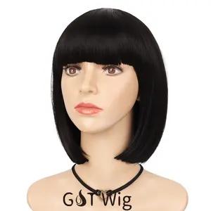 जी एंड टी विग काले महिलाओं के लिए विग लघु सीधे बॉब Wigs गर्मी प्रतिरोधी सिंथेटिक फाइबर रेशमी प्राकृतिक के रूप में असली बाल