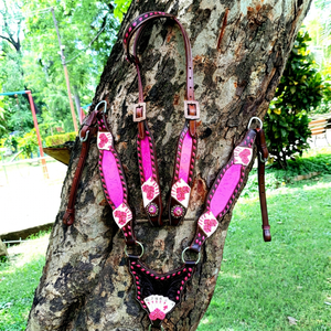 Más Vendido: Conjunto de Aperos de Cuero para Caballo Estilo Western, que incluye Pechopetral, Cabezada, Manta Bareback, Cincha sin Armação y Forro Polar - Product Image 1
