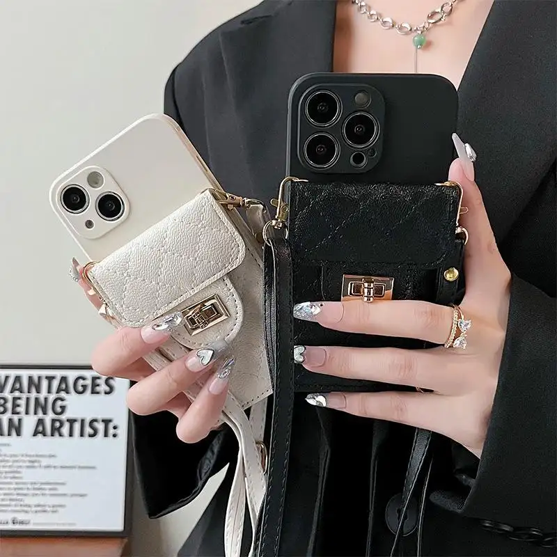 Симпатичная легкая роскошная дизайнерская сумка кошелек флип-чехол для карт Мягкий силиконовый чехол для телефона для iphone 15 Pro с плечевым ремнем