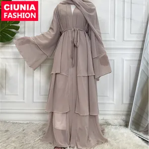 1896 # dernière haute en mousseline de soie 3 couches Simple en mousseline de soie femmes musulmanes robe vêtements islamiques dubaï ouvert Abaya