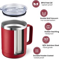 Gobelet à café en acier inoxydable 18/8 de qualité alimentaire, avec logo gravé sur mesure, couvercle anti-fuite, pour boissons chaudes et froides