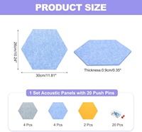 Paquet de 10 panneaux muraux insonorisés en fibre de polyester auto-adhésive panneau acoustique en feutre PET hexagonal avec 20 punaises pour bureau à domicile